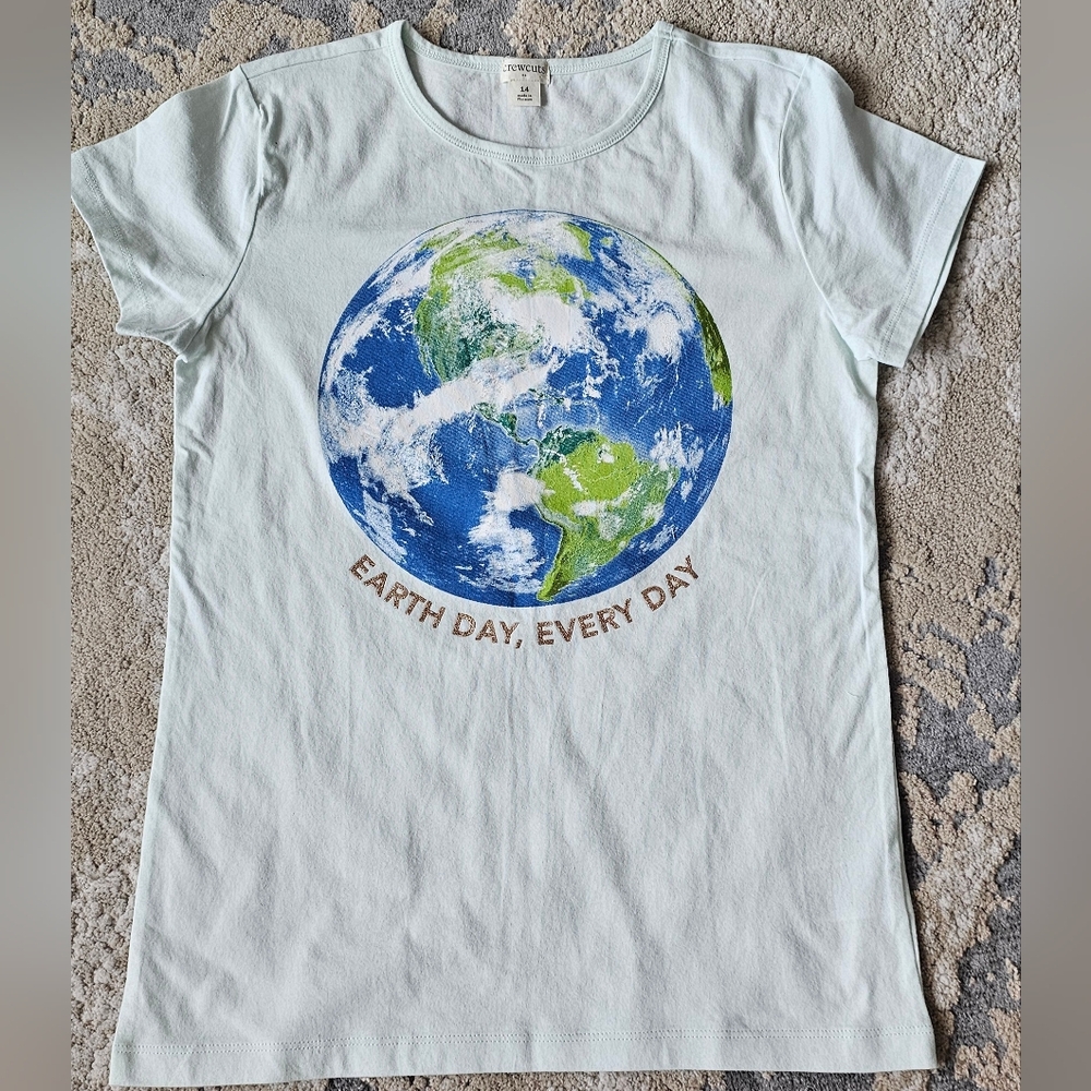 CREWCUTS Kids' Earth Day Graphic Tee Light Blue Size 14 100% Cotton